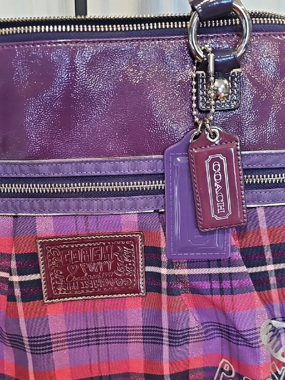 Coach Poppy Tartan Glam Large Tote EUC